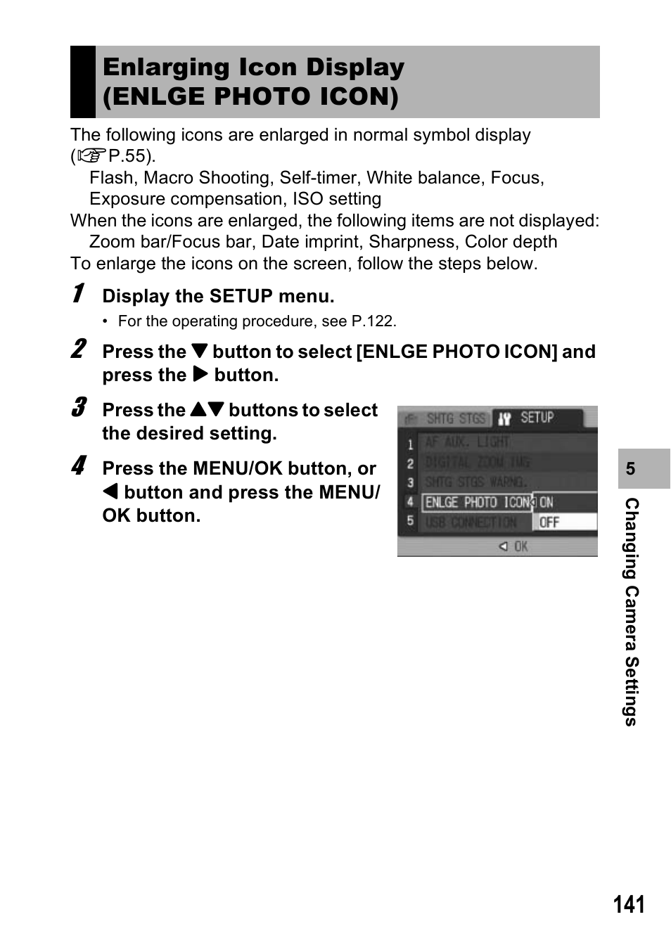 Enlarging icon display (enlge photo icon) | Ricoh Caplio R6 User Manual | Page 143 / 195