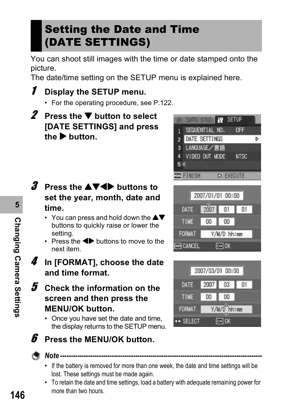 Setting the date and time (date settings) | Ricoh Caplio R6 User Manual | Page 148 / 195