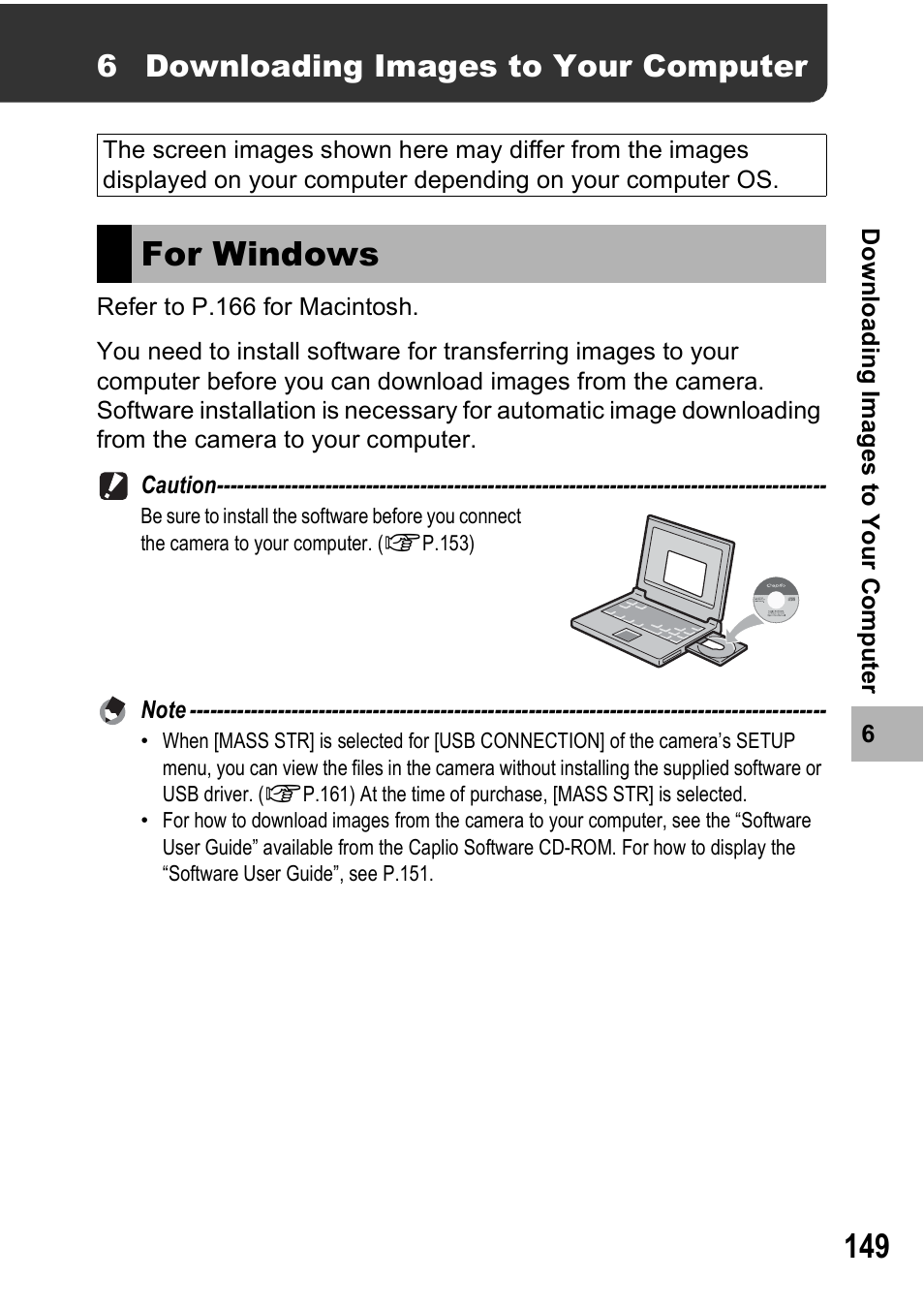 For windows, 6 downloading images to your computer | Ricoh Caplio R6 User Manual | Page 151 / 195