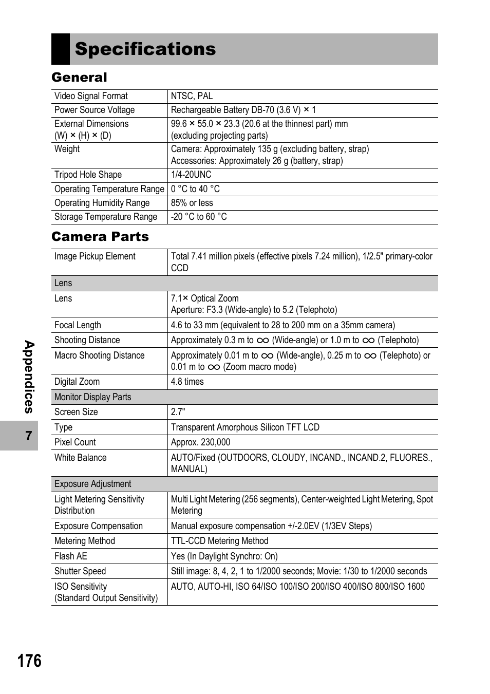 Specifications | Ricoh Caplio R6 User Manual | Page 178 / 195