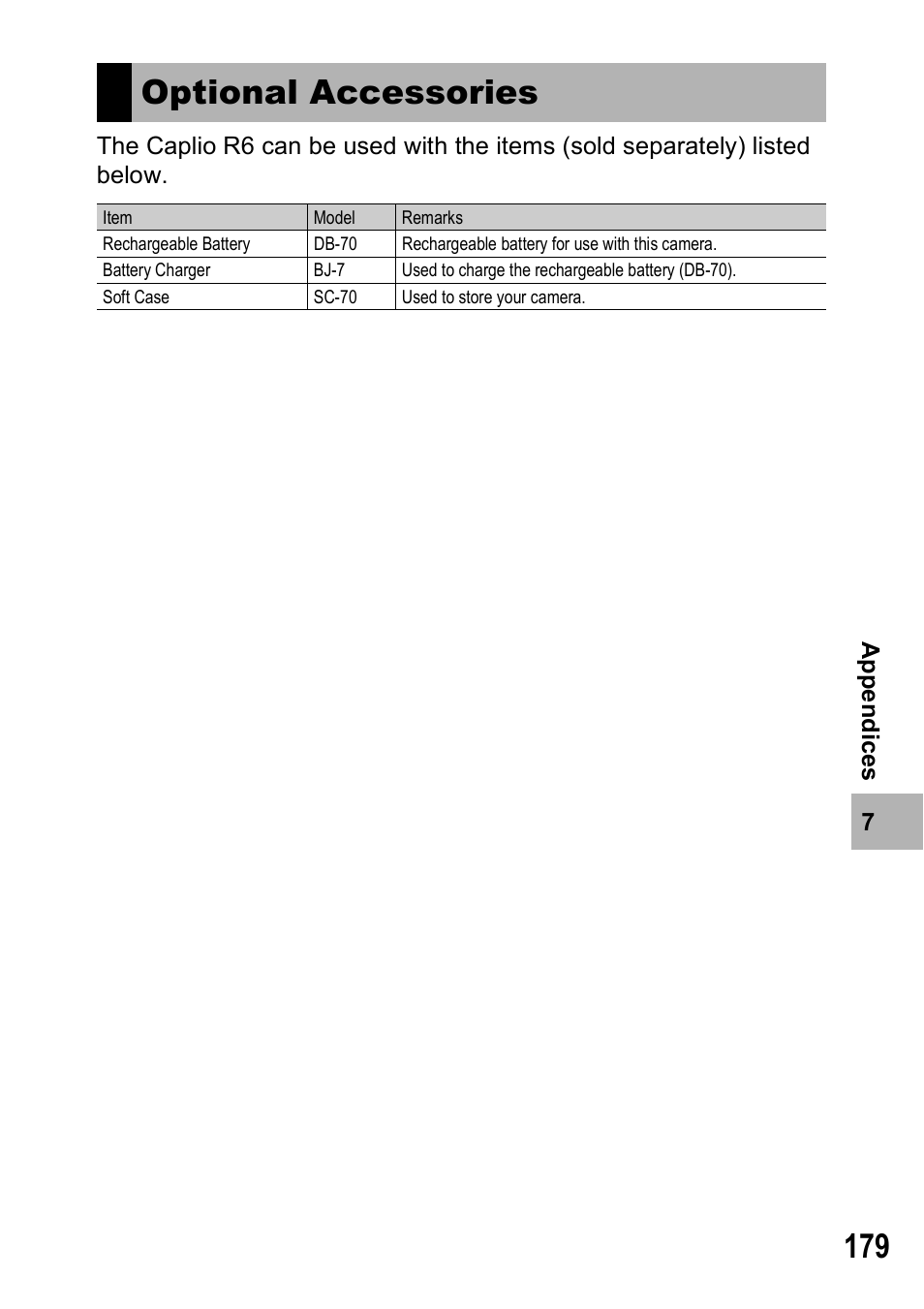 Optional accessories | Ricoh Caplio R6 User Manual | Page 181 / 195