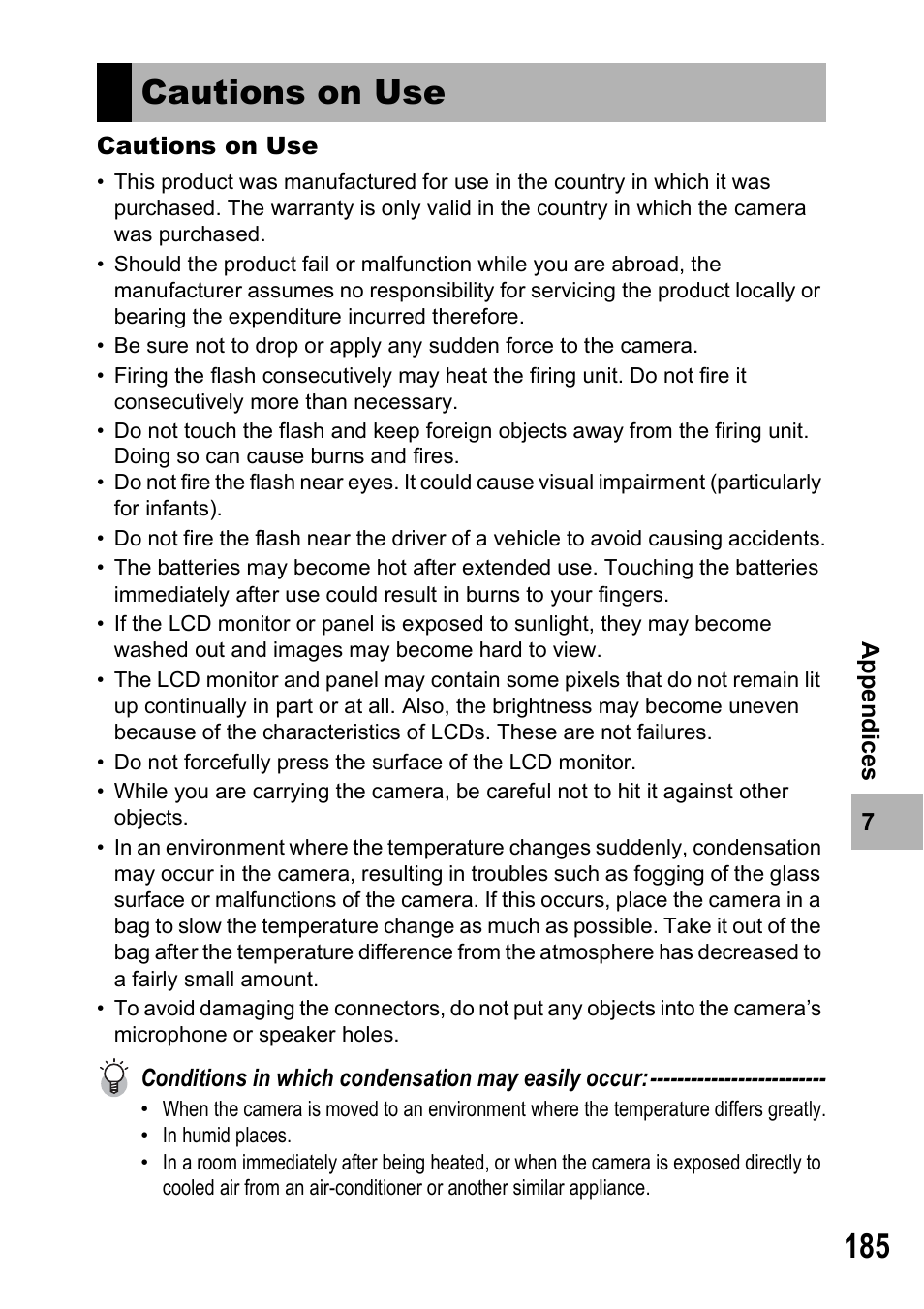 Cautions on use | Ricoh Caplio R6 User Manual | Page 187 / 195