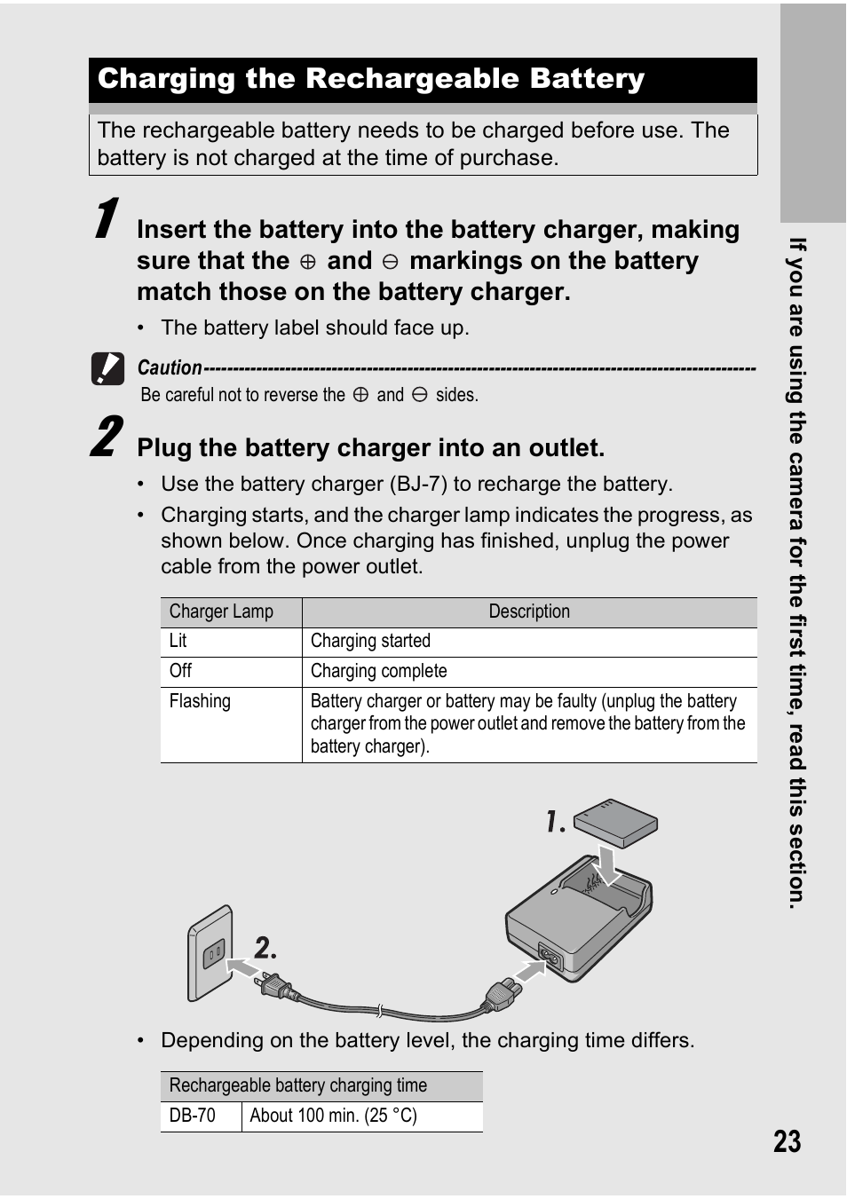 Charging the rechargeable battery | Ricoh Caplio R6 User Manual | Page 25 / 195