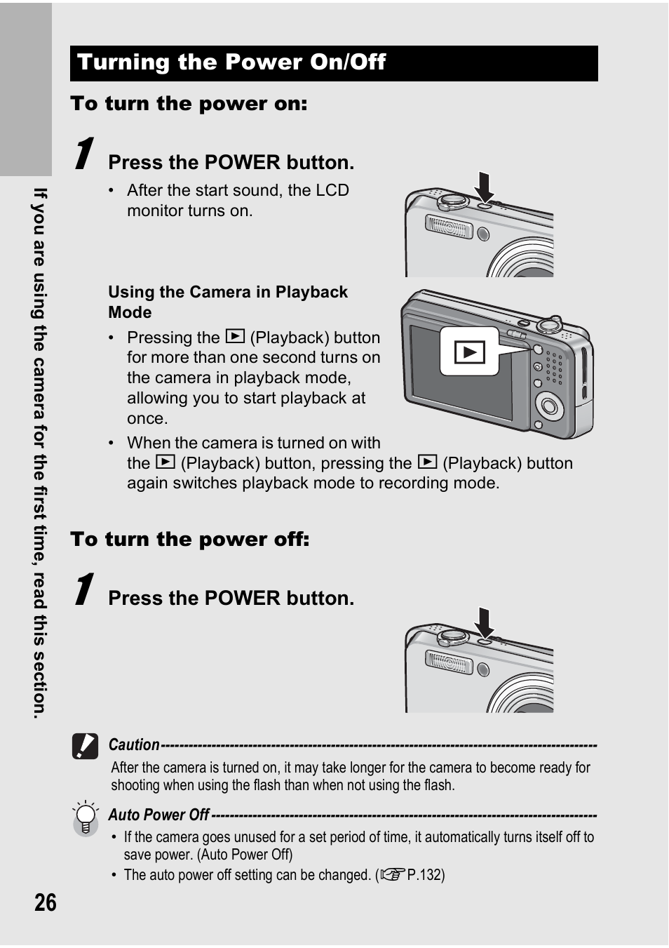 Turning the power on/off | Ricoh Caplio R6 User Manual | Page 28 / 195