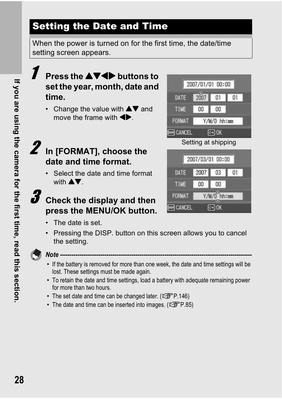 Setting the date and time | Ricoh Caplio R6 User Manual | Page 30 / 195