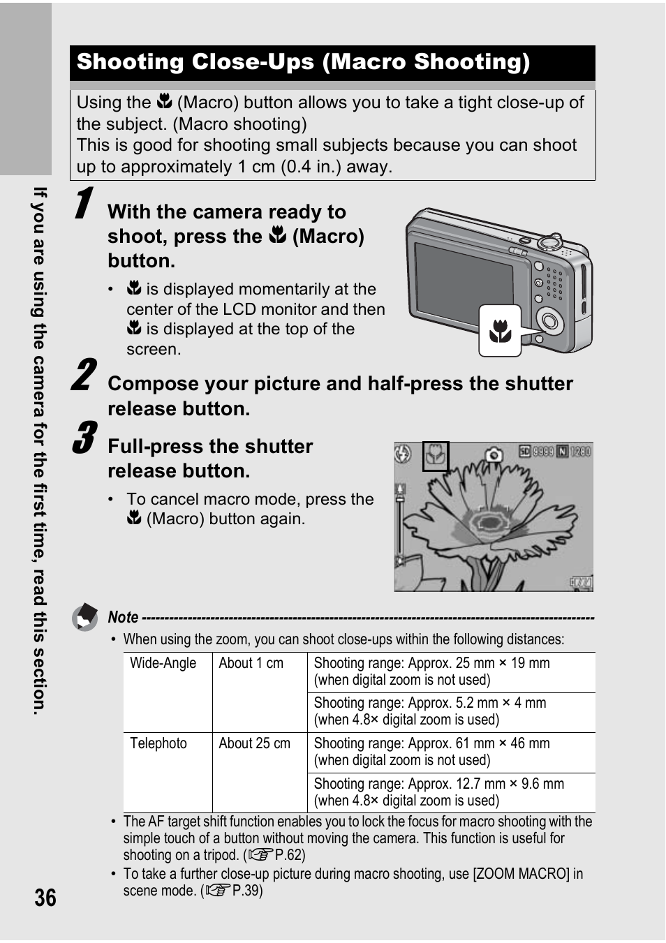 Shooting close-ups (macro shooting) | Ricoh Caplio R6 User Manual | Page 38 / 195