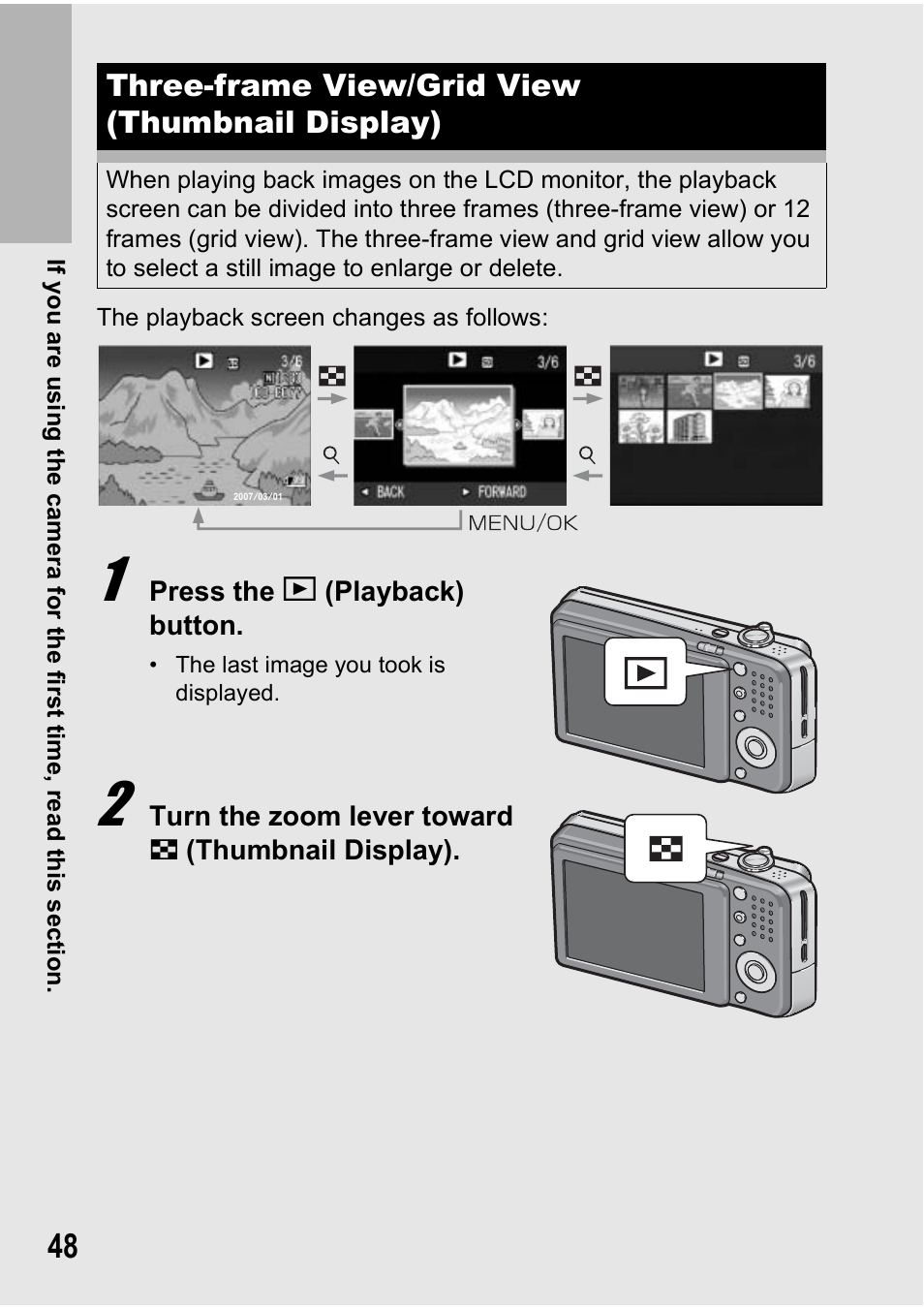 Three-frame view/grid view (thumbnail display) | Ricoh Caplio R6 User Manual | Page 50 / 195