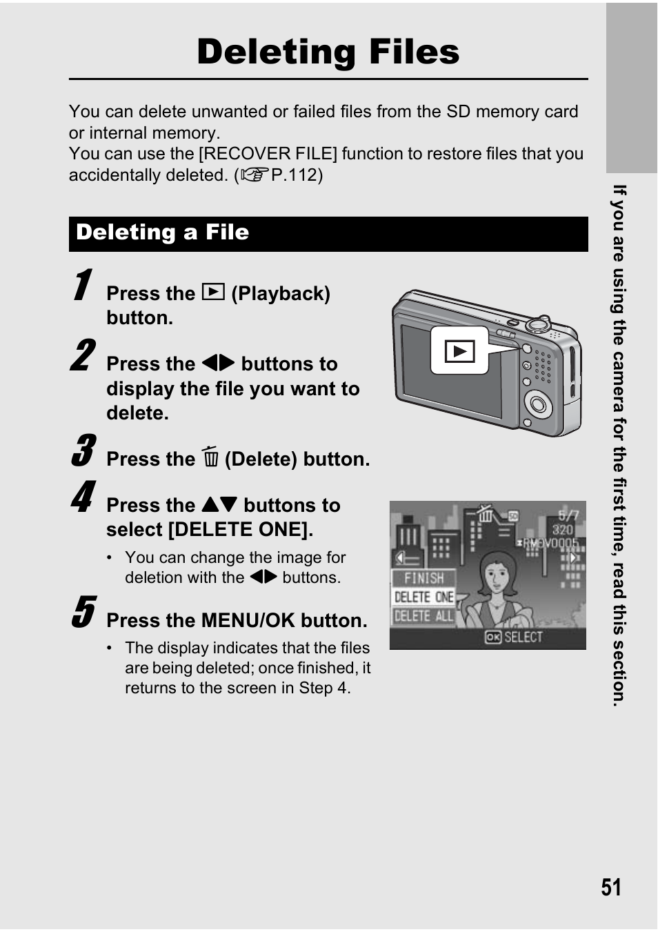 Deleting files | Ricoh Caplio R6 User Manual | Page 53 / 195