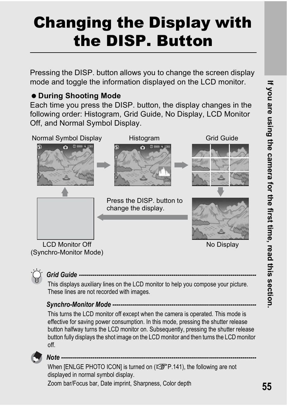 Changing the display with the disp. button | Ricoh Caplio R6 User Manual | Page 57 / 195