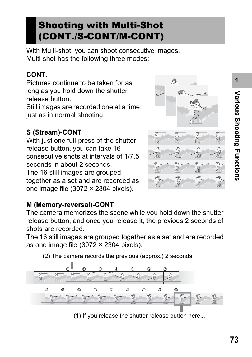 Shooting with multi-shot (cont./s-cont/m-cont) | Ricoh Caplio R6 User Manual | Page 75 / 195