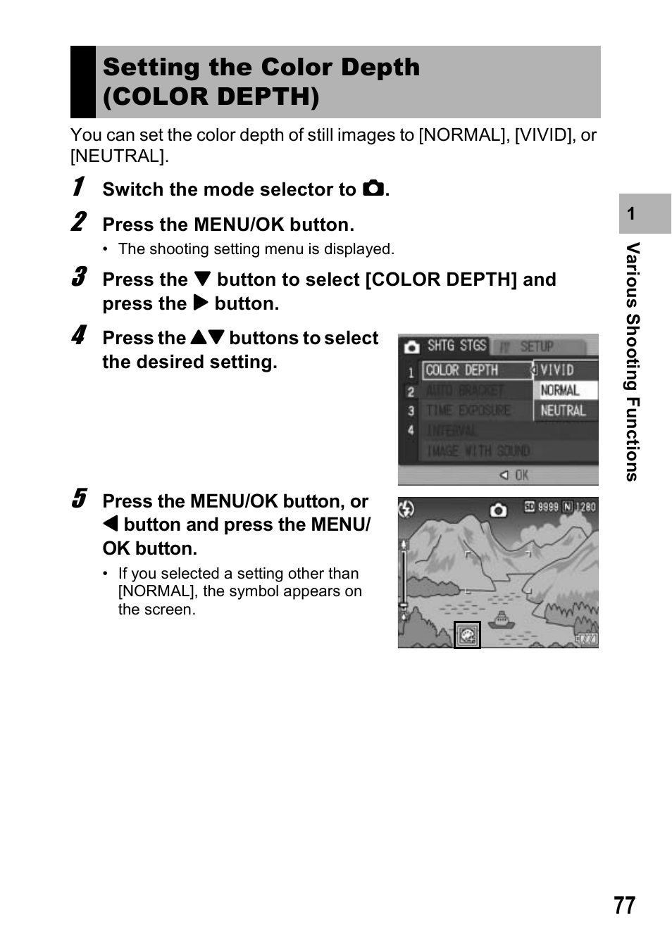 Setting the color depth (color depth) | Ricoh Caplio R6 User Manual | Page 79 / 195