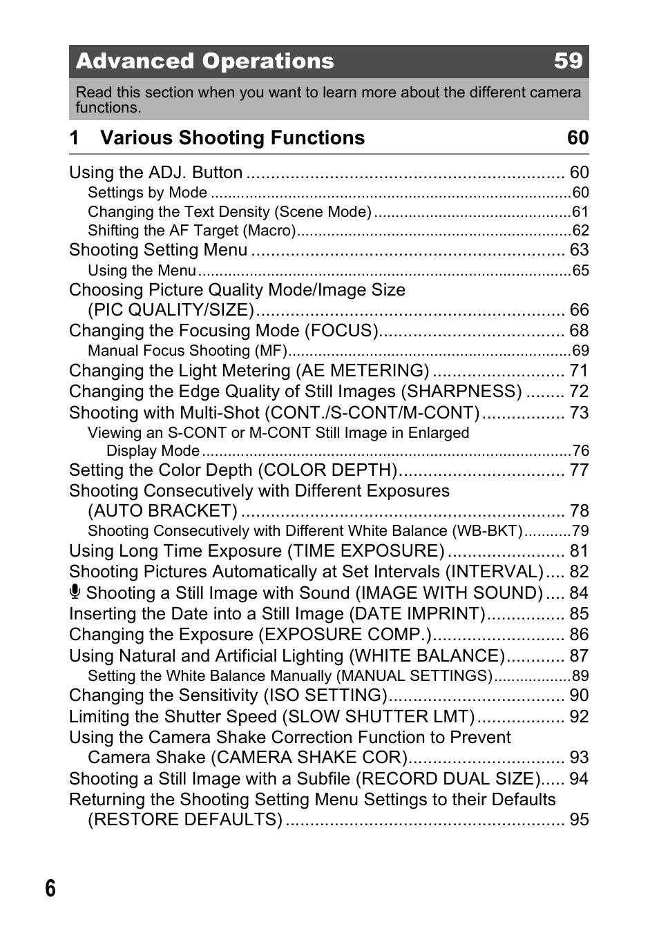 Advanced operations 59 | Ricoh Caplio R6 User Manual | Page 8 / 195