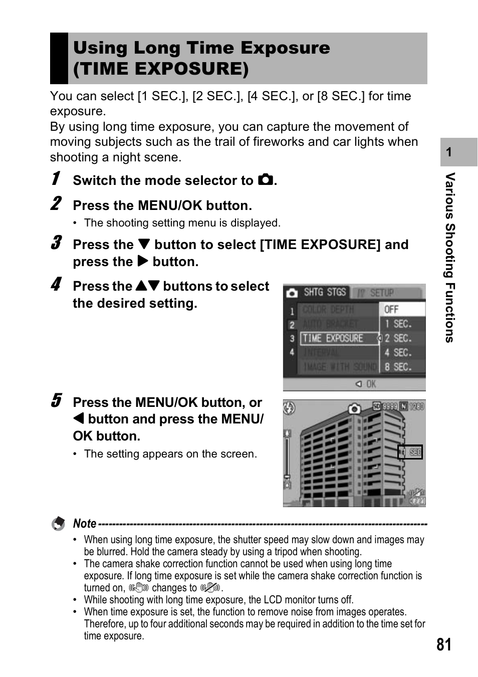 Using long time exposure (time exposure) | Ricoh Caplio R6 User Manual | Page 83 / 195