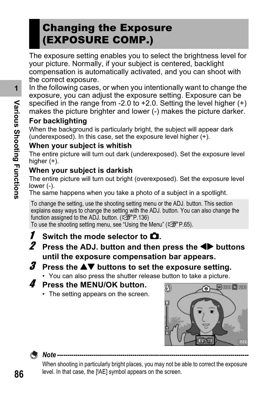 Changing the exposure (exposure comp.) | Ricoh Caplio R6 User Manual | Page 88 / 195