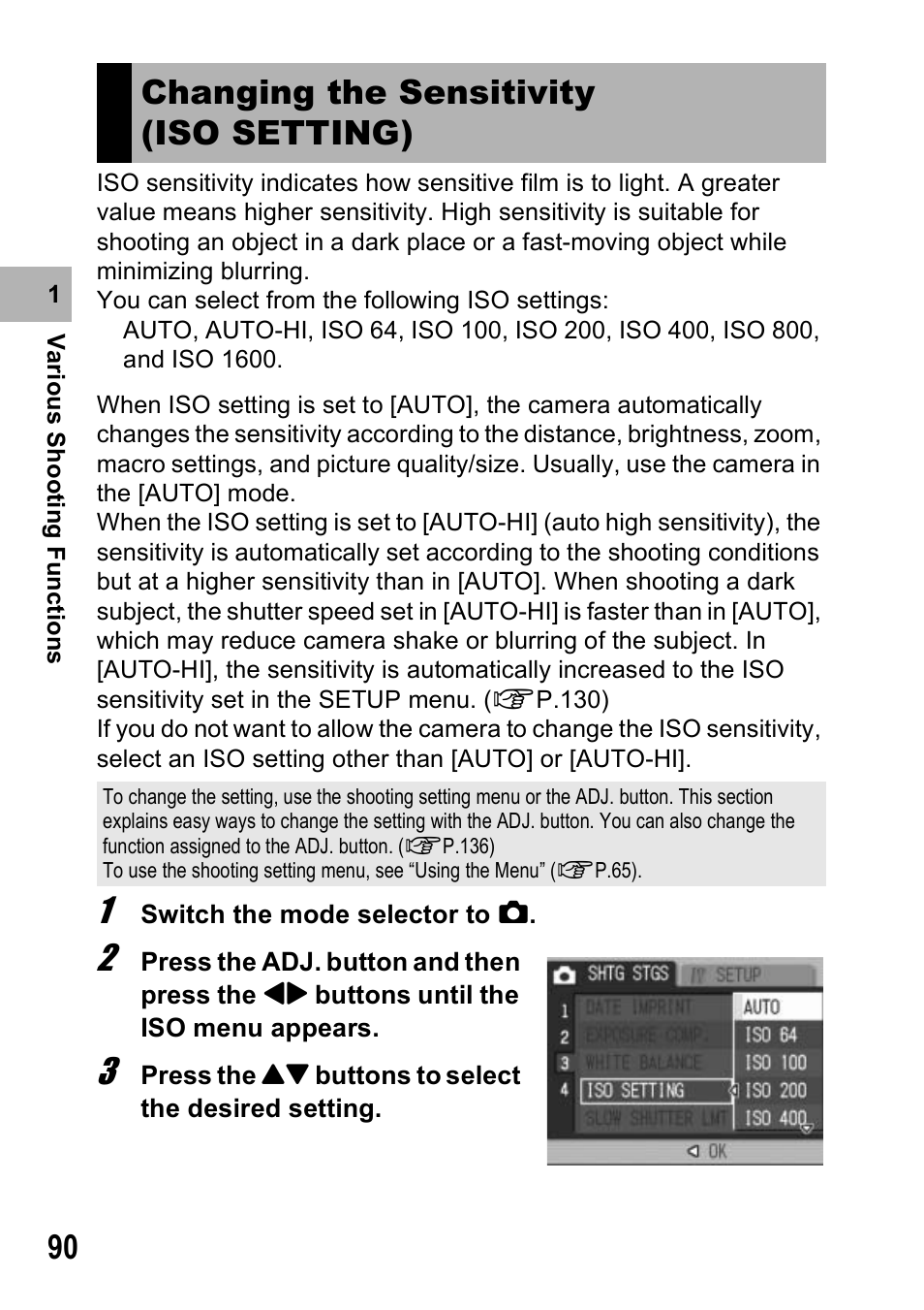 Changing the sensitivity (iso setting) | Ricoh Caplio R6 User Manual | Page 92 / 195