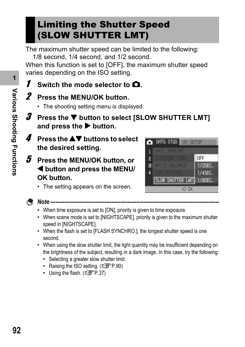 Limiting the shutter speed (slow shutter lmt) | Ricoh Caplio R6 User Manual | Page 94 / 195