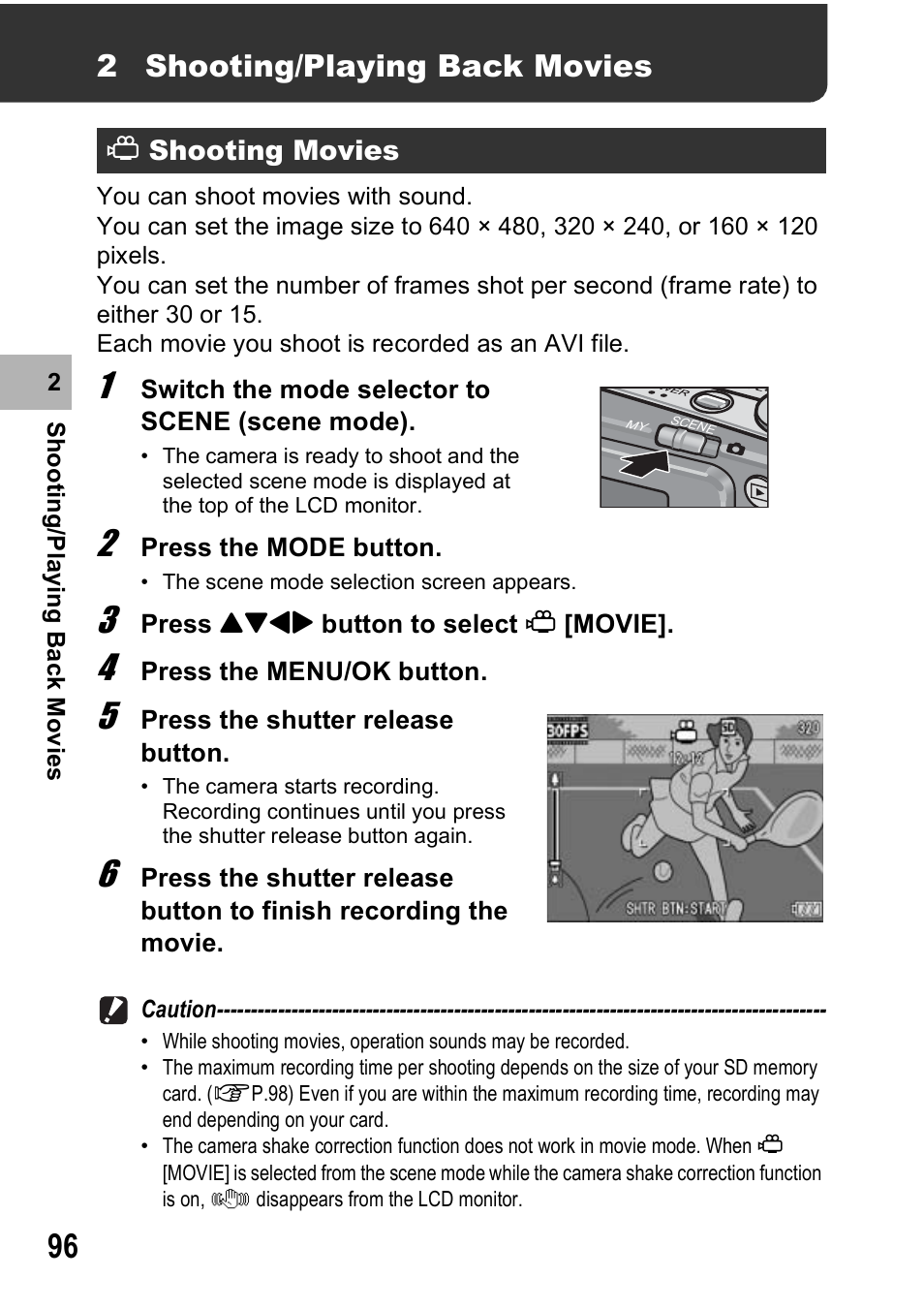 2 shooting/playing back movies | Ricoh Caplio R6 User Manual | Page 98 / 195