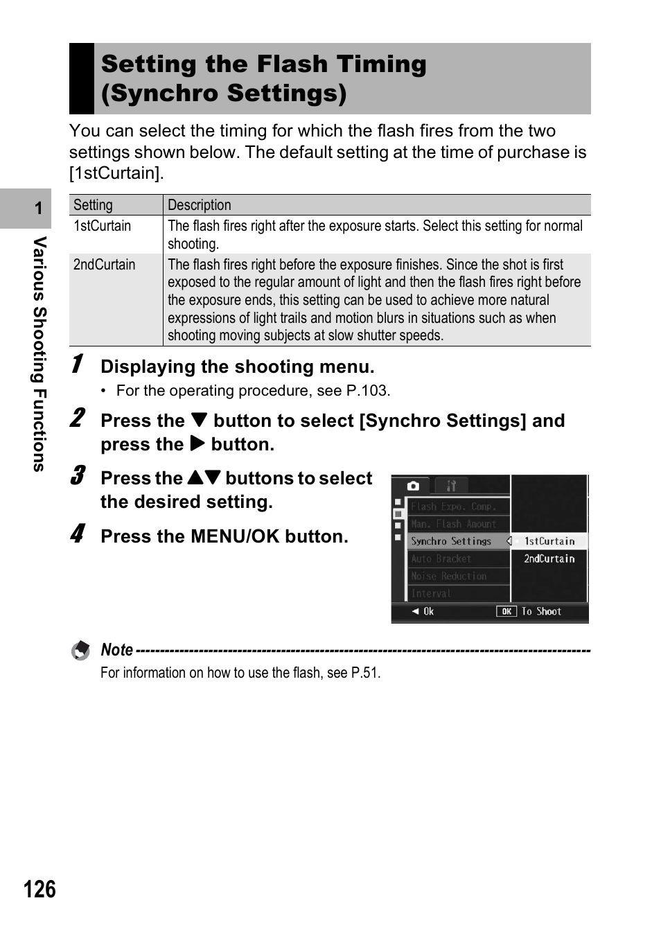 Setting the flash timing (synchro settings) | Ricoh GX200 VF KIT User Manual | Page 128 / 266