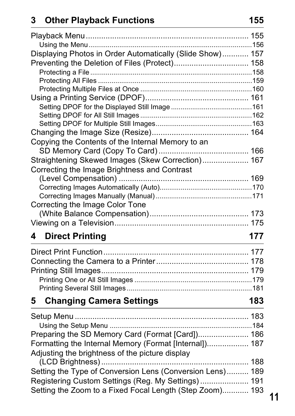 3 other playback functions 155, 4 direct printing 177, 5 changing camera settings 183 | Ricoh GX200 VF KIT User Manual | Page 13 / 266