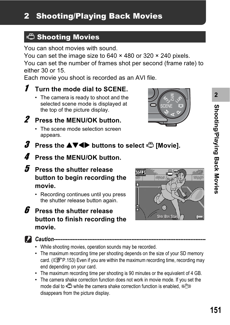 2 shooting/playing back movies | Ricoh GX200 VF KIT User Manual | Page 153 / 266