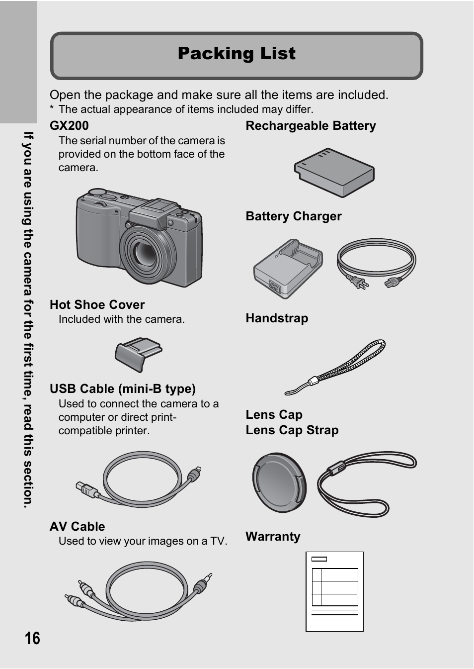 Packing list | Ricoh GX200 VF KIT User Manual | Page 18 / 266