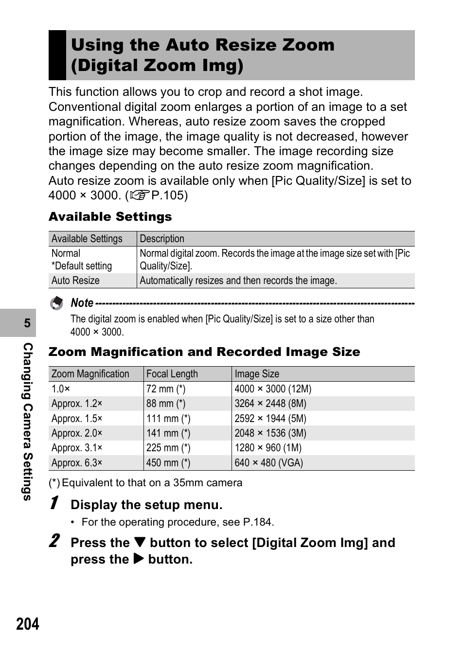 Using the auto resize zoom (digital zoom img) | Ricoh GX200 VF KIT User Manual | Page 206 / 266