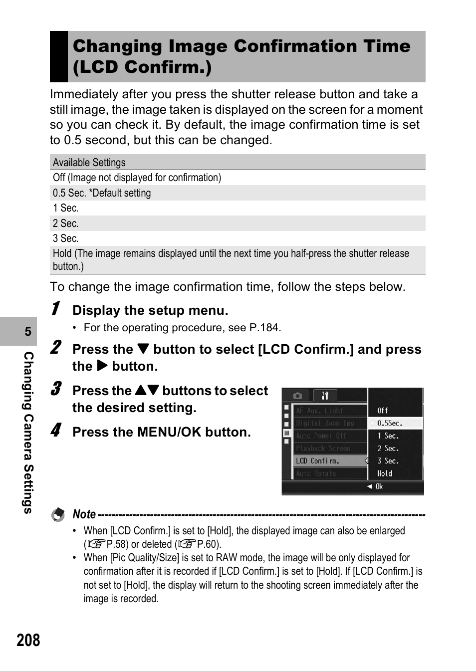 Changing image confirmation time (lcd confirm.) | Ricoh GX200 VF KIT User Manual | Page 210 / 266