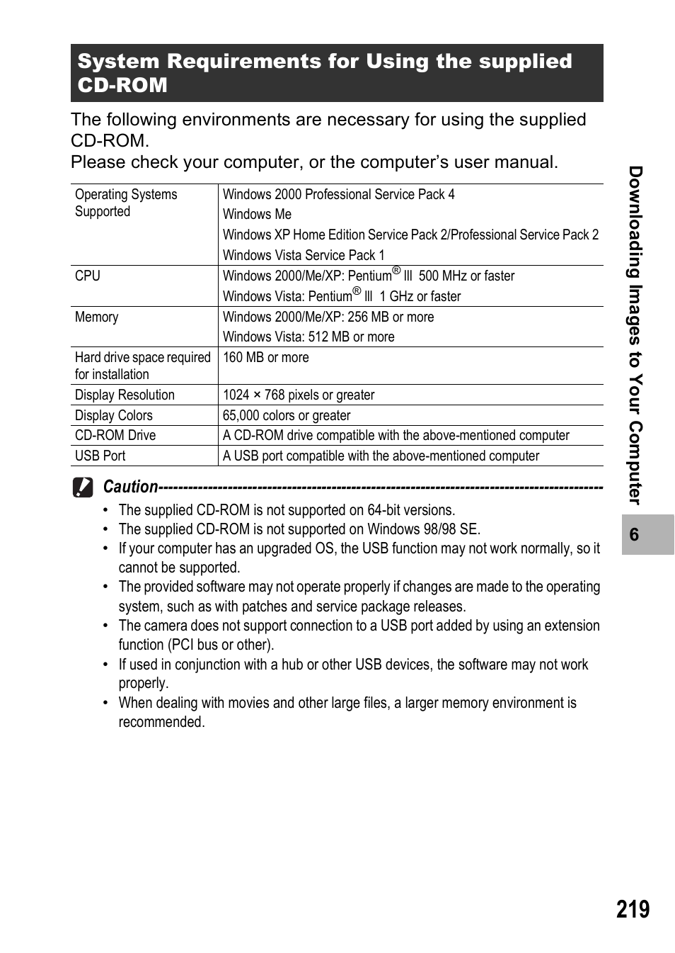 System requirements for using the supplied cd-rom | Ricoh GX200 VF KIT User Manual | Page 221 / 266