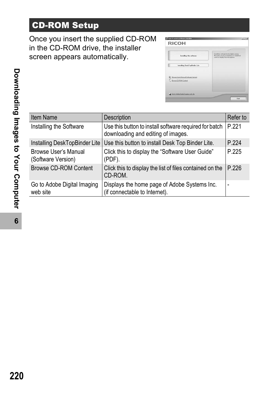 Cd-rom setup | Ricoh GX200 VF KIT User Manual | Page 222 / 266