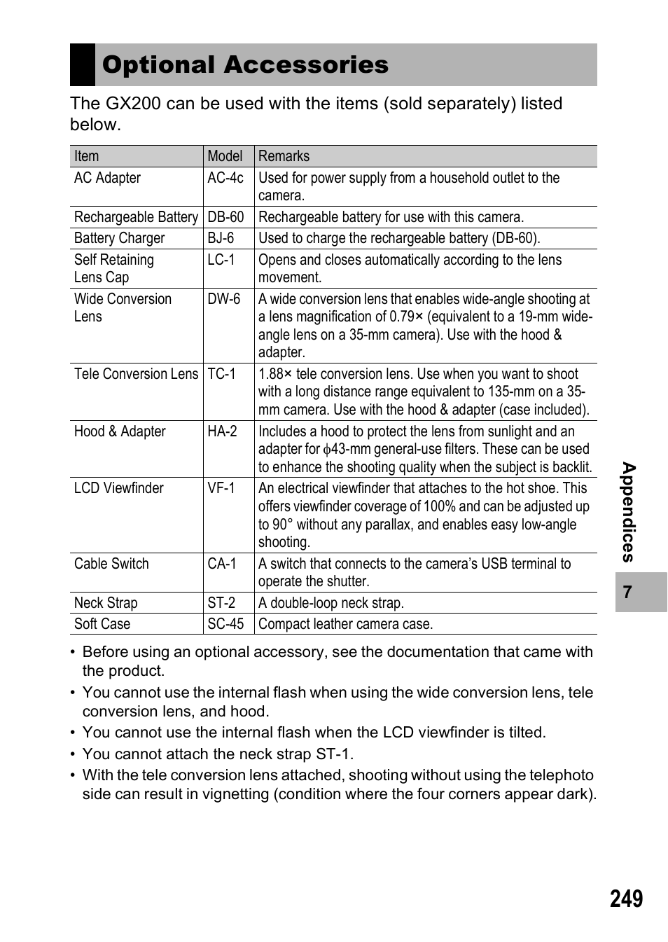 Optional accessories | Ricoh GX200 VF KIT User Manual | Page 251 / 266