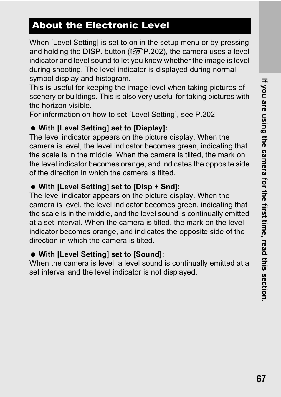 About the electronic level | Ricoh GX200 VF KIT User Manual | Page 69 / 266