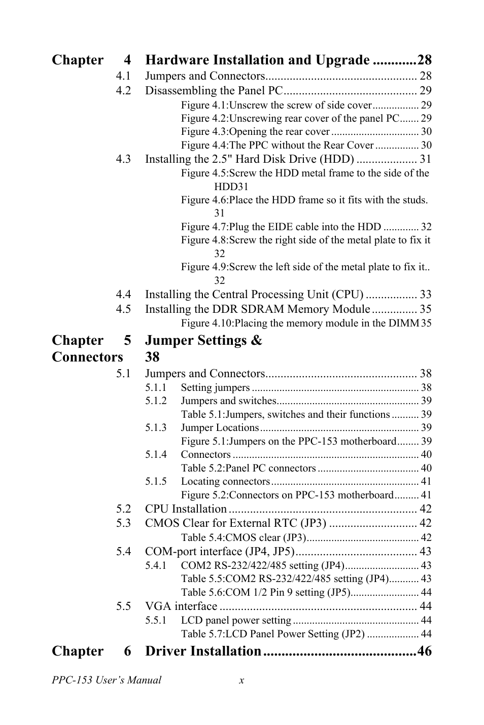 Chapter 4 hardware installation and upgrade, Chapter 5 jumper settings & connectors 38, Chapter 6 driver installation | Ricoh PPC-154 User Manual | Page 10 / 70