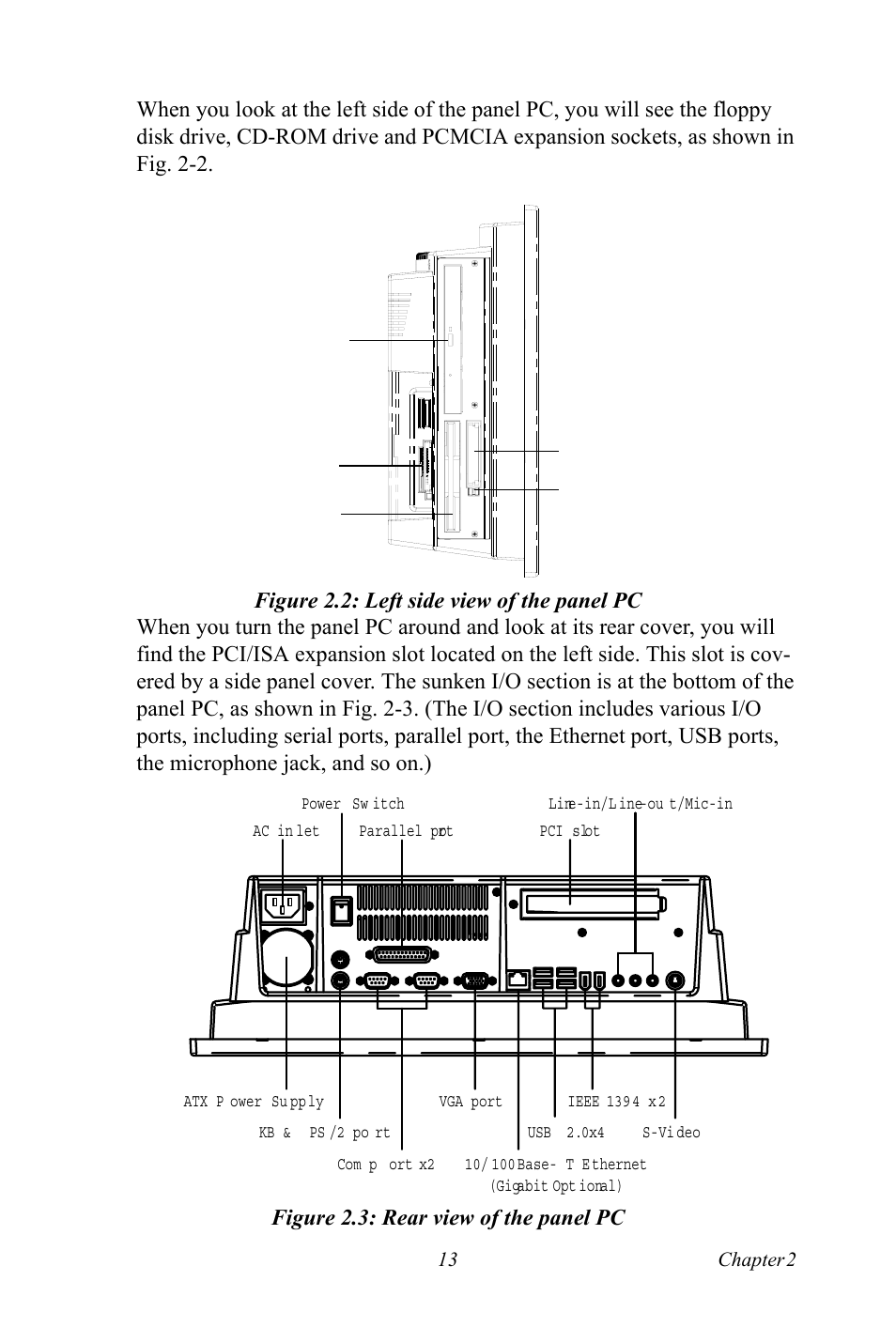 Figure 2.2: left side view of the panel pc, Figure 2.3: rear view of the panel pc | Ricoh PPC-154 User Manual | Page 21 / 70