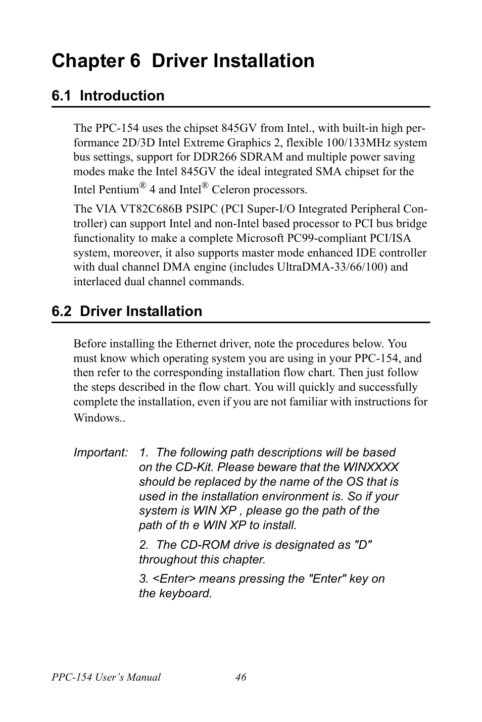 Chapter 6 driver installation, 1 introduction, 2 driver installation | Chapter, 6 driver installation, Introduction, Driver installation | Ricoh PPC-154 User Manual | Page 54 / 70