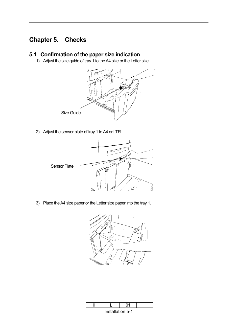 Chapter 5. checks, 1 confirmation of the paper size indication | Ricoh 70E User Manual | Page 100 / 122