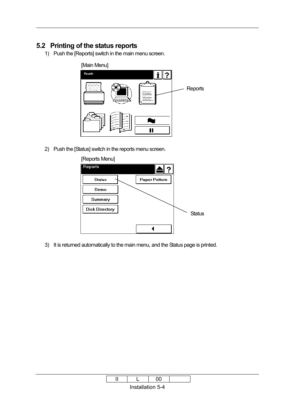 2 printing of the status reports | Ricoh 70E User Manual | Page 103 / 122