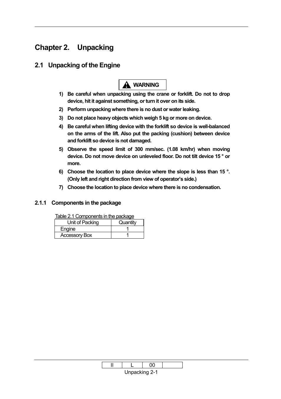Chapter 2. unpacking, 1 unpacking of the engine | Ricoh 70E User Manual | Page 14 / 122