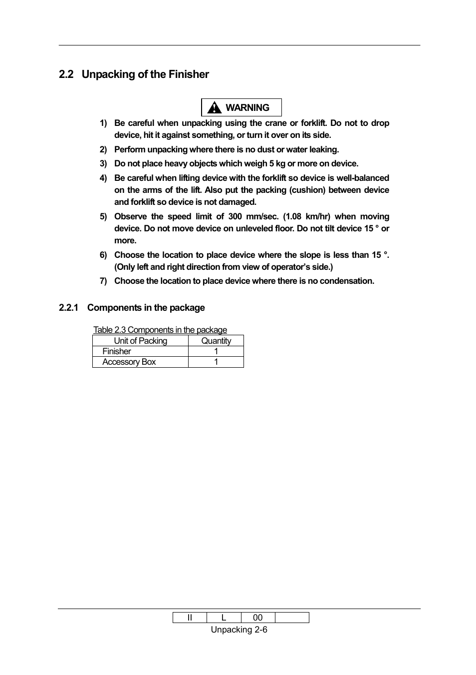 2 unpacking of the finisher | Ricoh 70E User Manual | Page 19 / 122