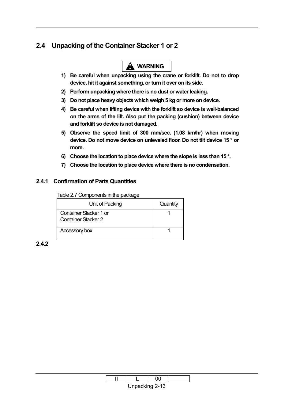 4 unpacking of the container stacker 1 or 2 | Ricoh 70E User Manual | Page 26 / 122