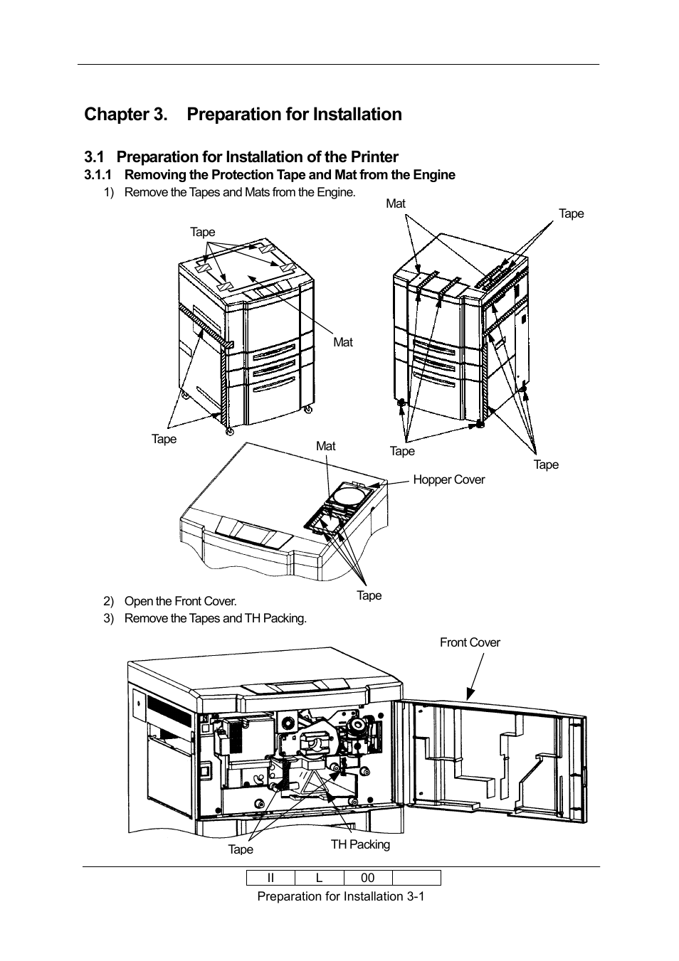 Chapter 3. preparation for installation, 1 preparation for installation of the printer | Ricoh 70E User Manual | Page 33 / 122