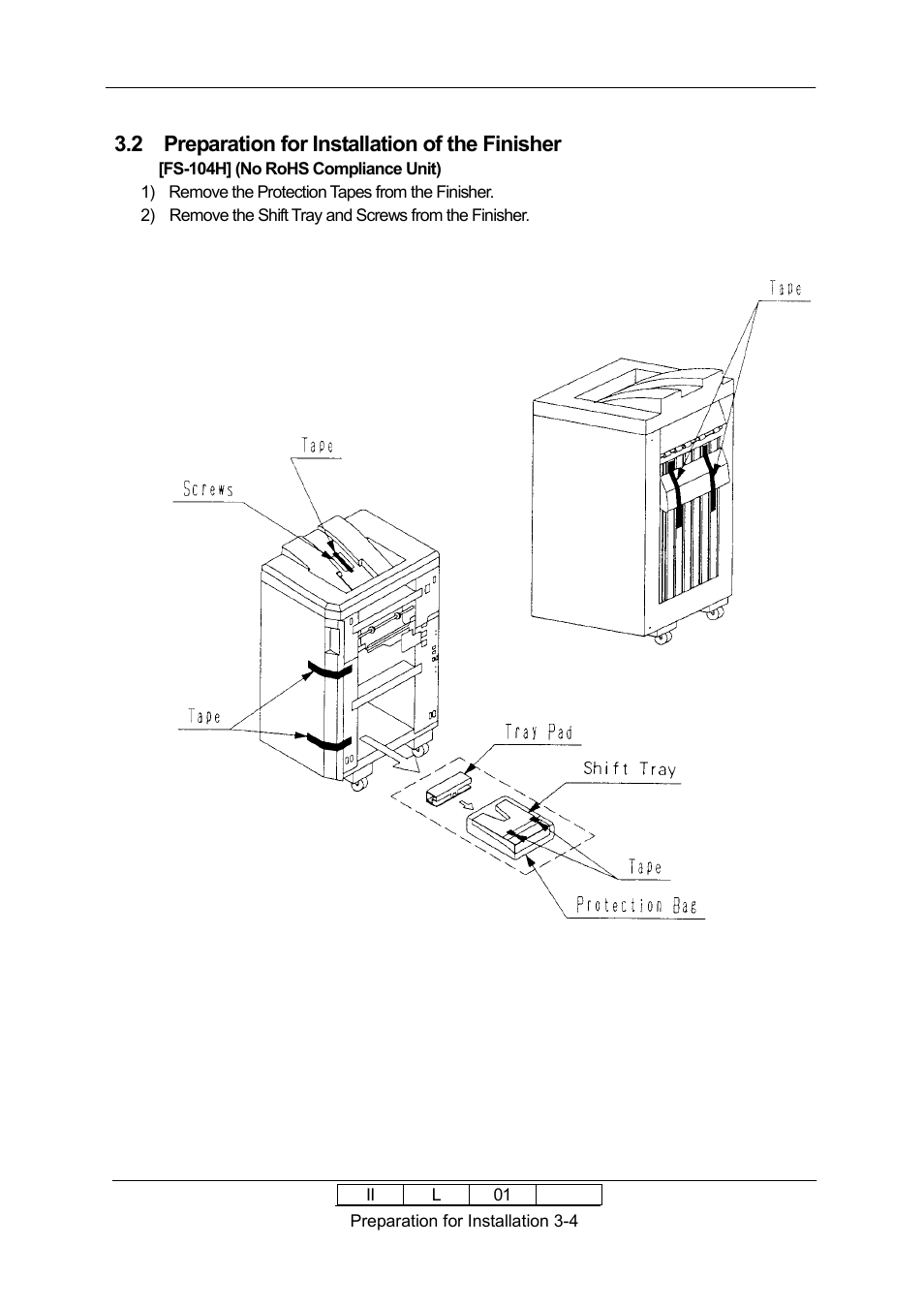 2 preparation for installation of the finisher | Ricoh 70E User Manual | Page 36 / 122