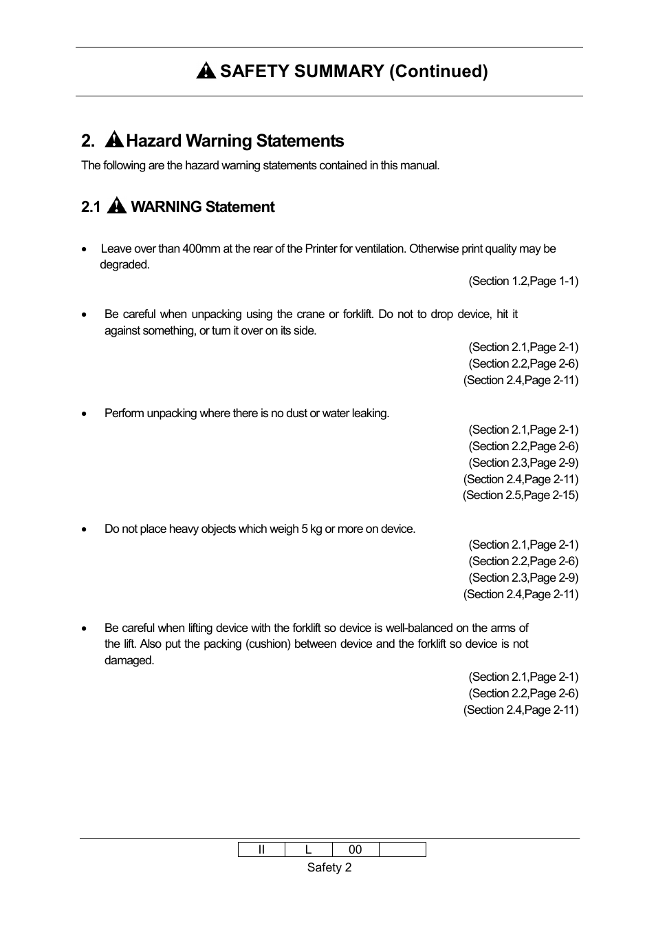 Safety summary (continued), Hazard warning statements, 1 warning statement | Ricoh 70E User Manual | Page 9 / 122