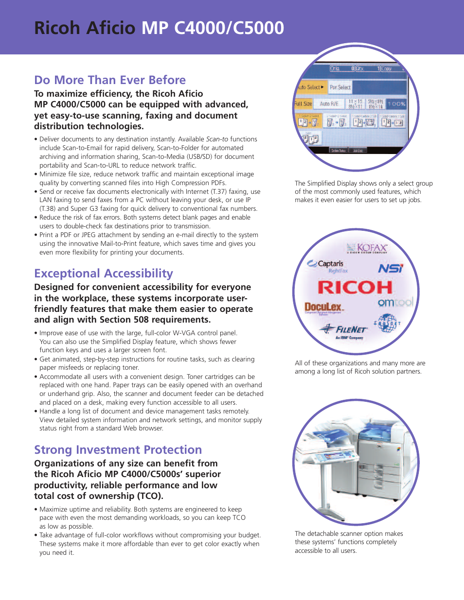 Do more than ever before, Exceptional accessibility, Strong investment protection | Ricoh Aficio MP C4000 User Manual | Page 4 / 8