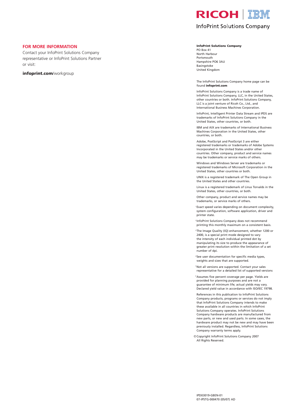 For more information | Ricoh Infoprint 1754 Express User Manual | Page 6 / 6