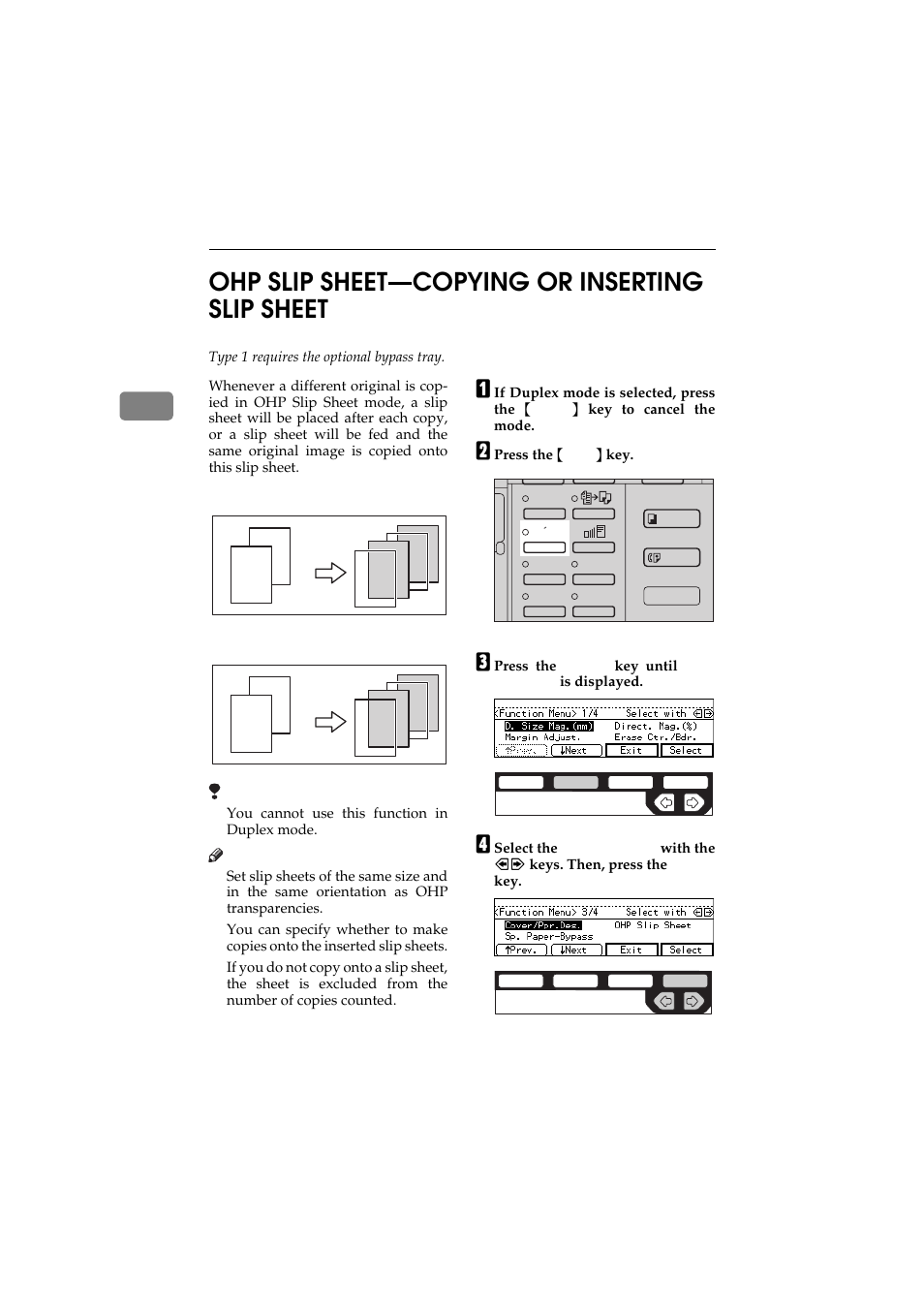 Ohp slip sheet, 2ohp slip sheet—copying or inserting slip sheet | Ricoh 450 User Manual | Page 112 / 209