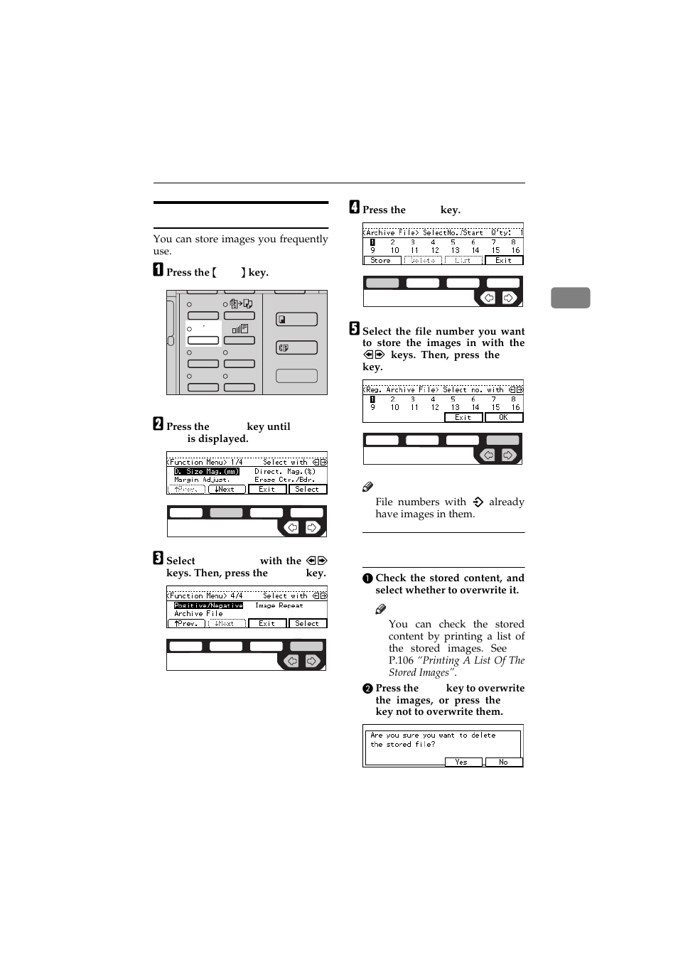 Storing the images | Ricoh 450 User Manual | Page 119 / 209