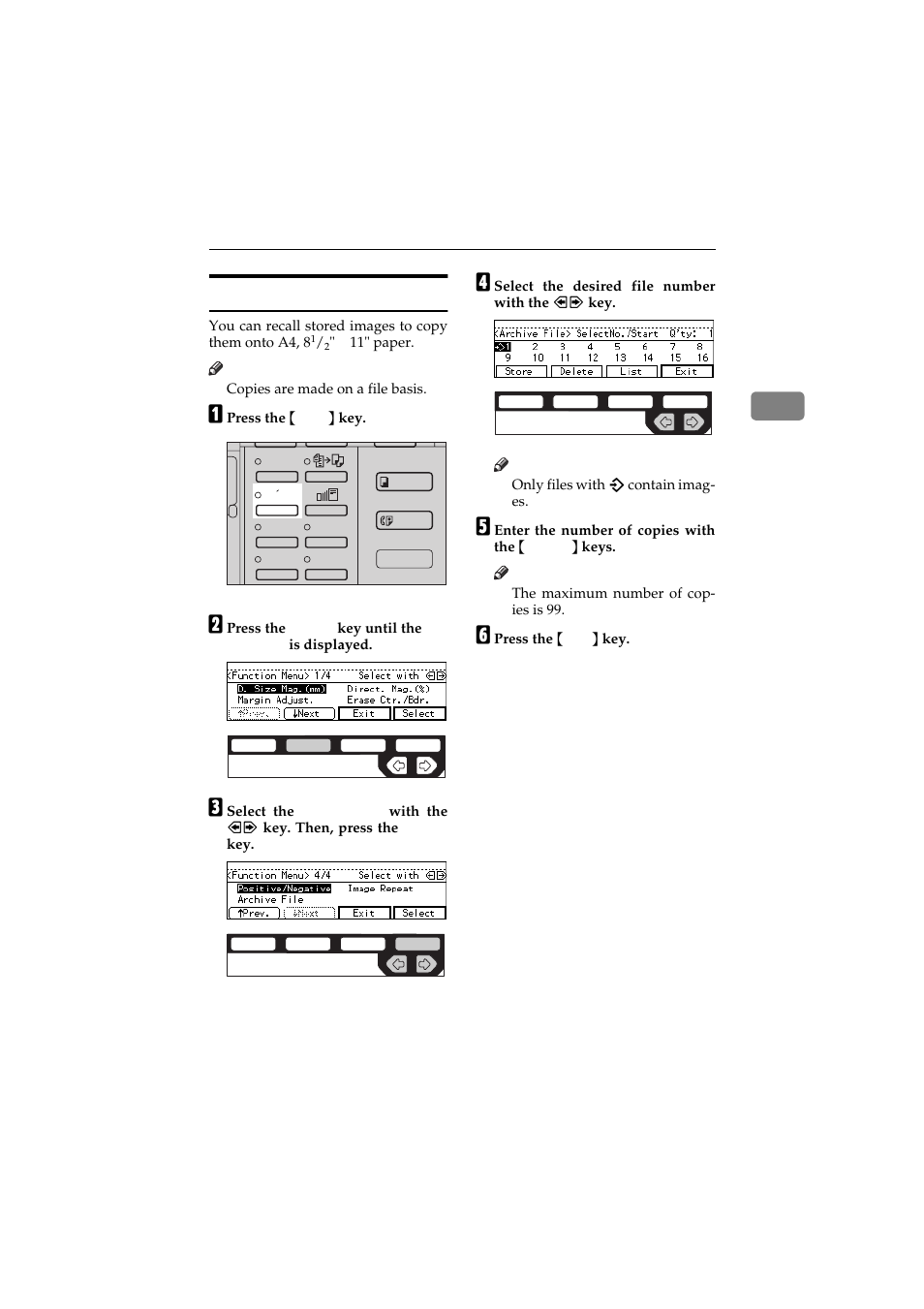 Recalling the stored images | Ricoh 450 User Manual | Page 123 / 209