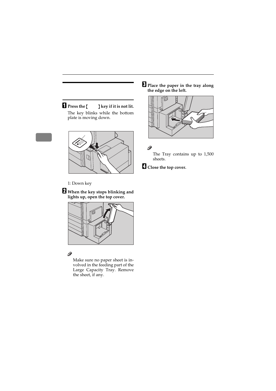 Loading paper in the large capacity tray | Ricoh 450 User Manual | Page 136 / 209