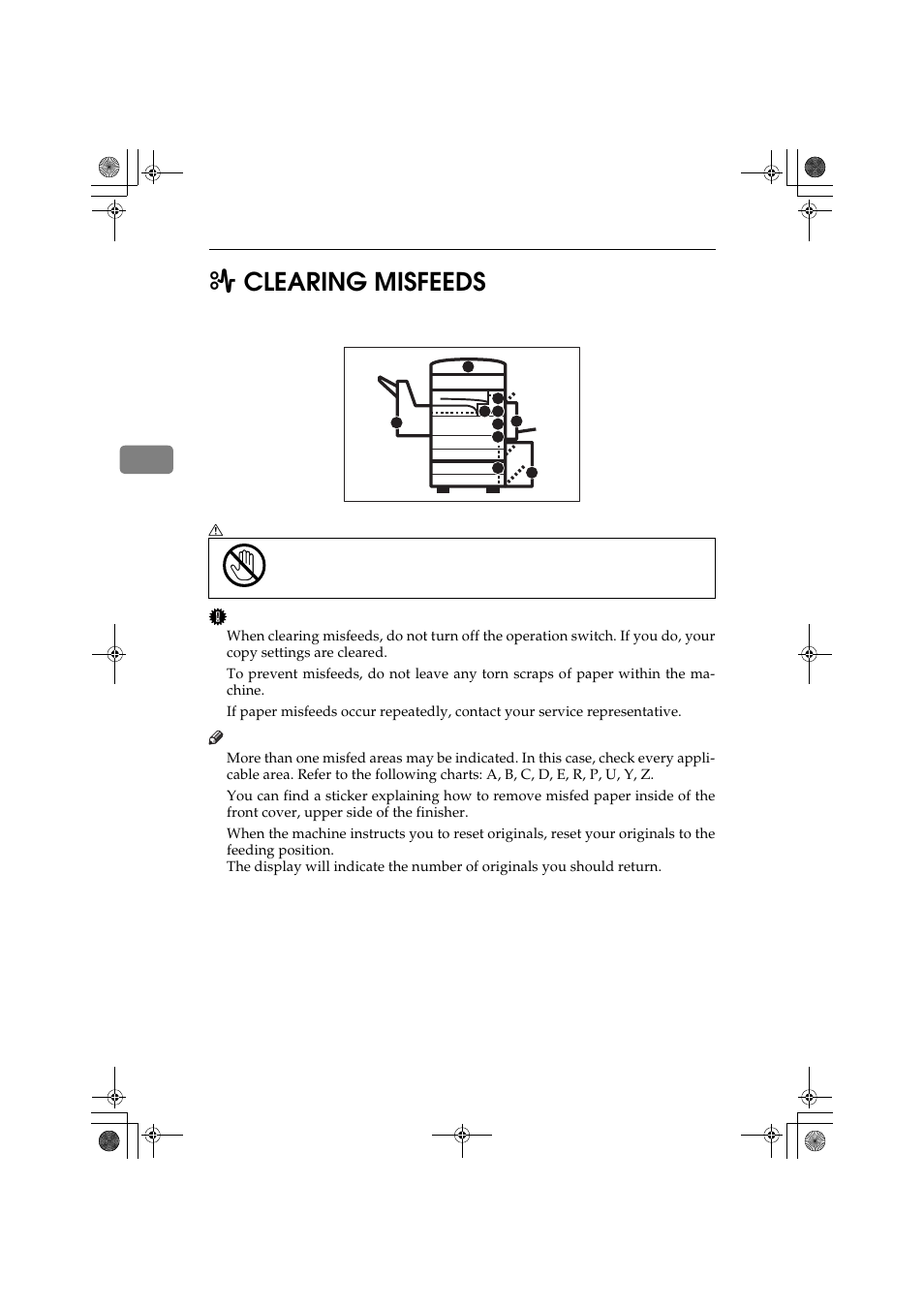 Clearing misfeeds, 3x clearing misfeeds | Ricoh 450 User Manual | Page 140 / 209