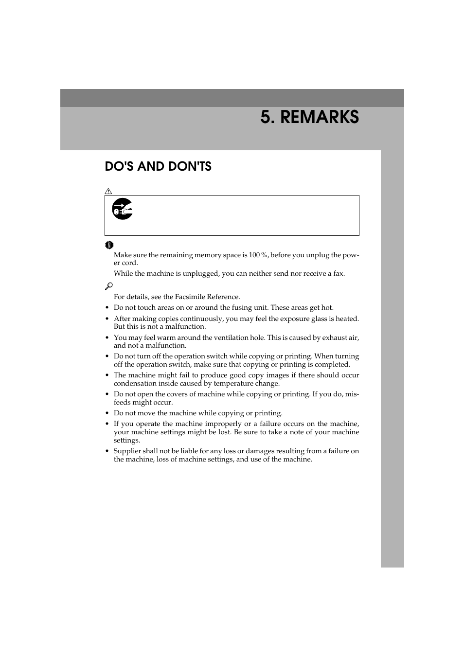 Remarks, Do's and don'ts | Ricoh 450 User Manual | Page 181 / 209